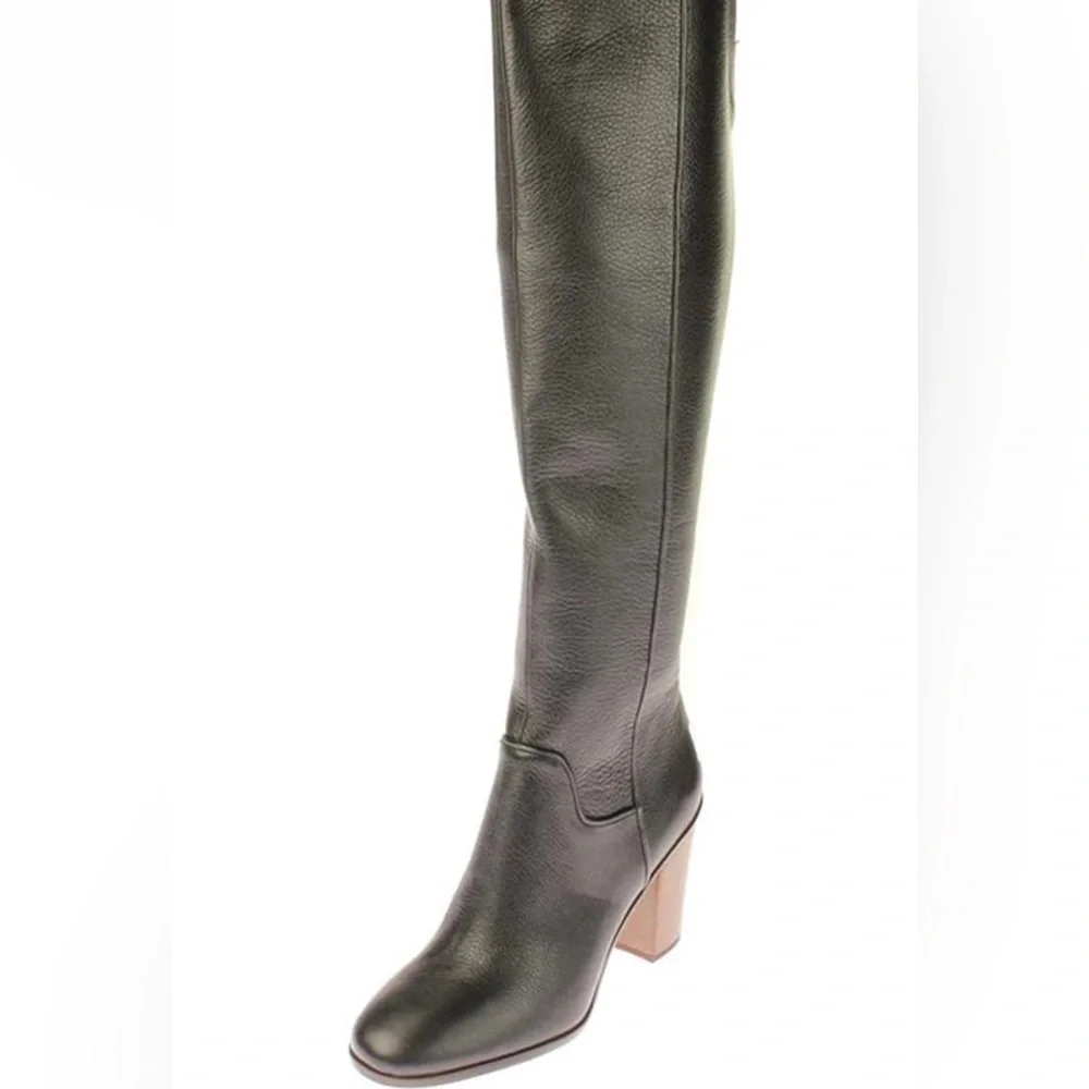 Faye Black Leather Knee-High Boots